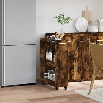 Kast met wieltjes 60x22x79 bewerkt hout gerookt eikenkleurig 3