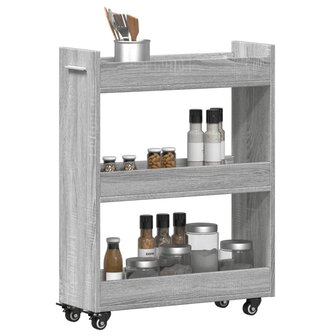 Kast met wieltjes 60x22x79 bewerkt hout grijs sonoma 4