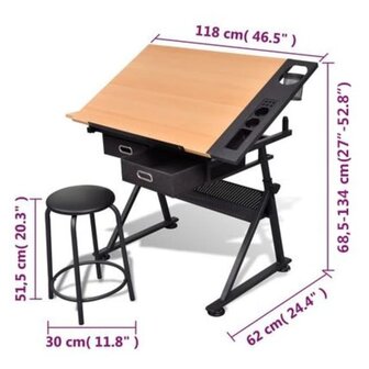 Tekentafel met 2 lades en kruk 8