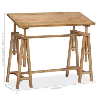 Tekentafel 116x50x76 cm massief mangohout 8