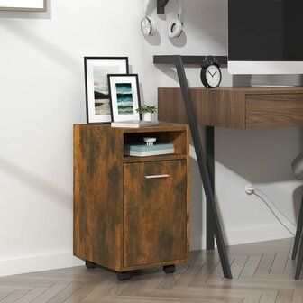 Bijzetkast met wielen 33x38x60 cm bewerkt hout gerookt eiken 1