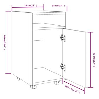 Bijzetkast met wielen 33x38x60 cm bewerkt hout gerookt eiken 8