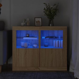 Bijzetkastjes met LED 2 st bewerkt hout sonoma eikenkleurig 1