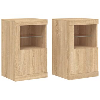 Bijzetkastjes met LED 2 st bewerkt hout sonoma eikenkleurig 2