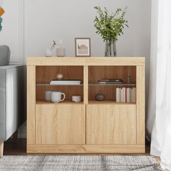 Bijzetkastjes met LED 2 st bewerkt hout sonoma eikenkleurig 3