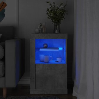 Bijzetkast met LED-verlichting bewerkt hout betongrijs 1