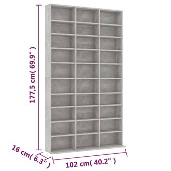 Cd-kast 102x16x177,5 cm bewerkt hout betongrijs 6
