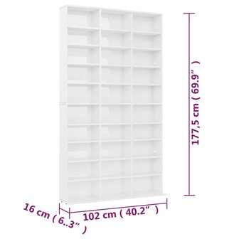 Cd-kast 102x16x177,5 cm bewerkt hout hoogglans wit 6