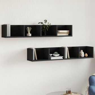 Wandkasten 2 st 99x18x16,5 cm bewerkt hout zwart 1