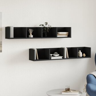 Wandkasten 2 st 99x18x16,5 cm bewerkt hout zwart 3