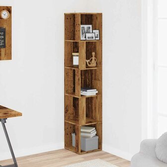 Hoekkast 33x33x165 cm bewerkt hout oud houtkleurig 3
