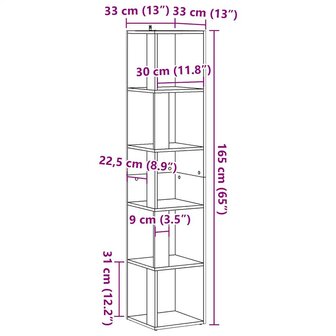 Hoekkast 33x33x165 cm bewerkt hout oud houtkleurig 9