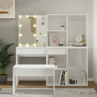 Kaptafelset met LED&amp;apos;s bewerkt hout hoogglans wit 1