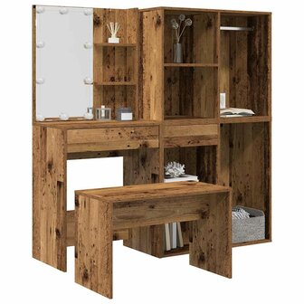 Kaptafelset met LED-verlichting bewerkt hout oud houtkleurig 1