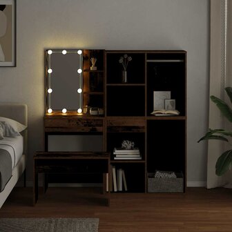Kaptafelset met LED-verlichting bewerkt hout oud houtkleurig 4