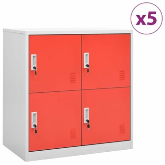 Lockerkasten 5 st 90x45x92,5 cm staal lichtgrijs en rood 1