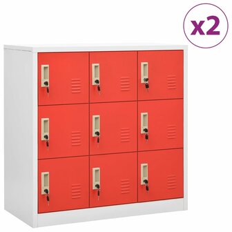 Lockerkasten 2 st 90x45x92,5 cm staal lichtgrijs en rood 1