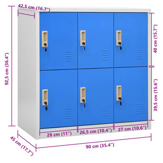 Lockerkast 90x45x92,5 cm staal lichtgrijs en blauw 8