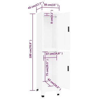 Lockerkast 38x45x180 cm staal wit 8