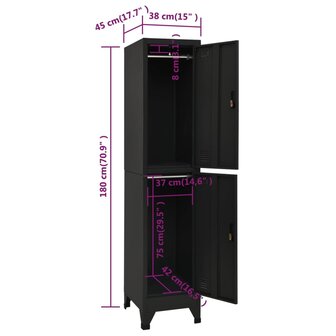 Lockerkast 38x45x180 cm staal zwart 8