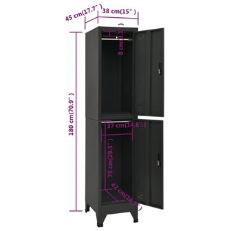 Lockerkast 38x45x180 cm staal antracietkleurig 8