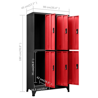 Lockerkast 90x45x180 cm staal antracietkleurig en rood 8