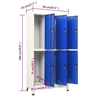Lockerkast 90x45x180 cm staal grijs en blauw 8