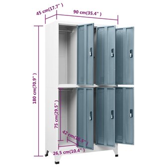 Lockerkast 90x45x180 cm staal lichtgrijs en donkergrijs 8