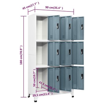 Lockerkast 90x45x180 cm staal lichtgrijs en donkergrijs 8