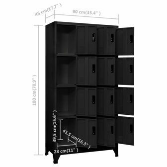 Lockerkast 90x45x180 cm staal zwart 8