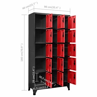 Lockerkast 90x40x180 cm staal antracietkleurig en rood 8