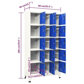 Lockerkast 90x40x180 cm staal grijs en blauw 8