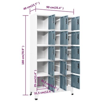 Lockerkast 90x40x180 cm staal lichtgrijs en donkergrijs 8