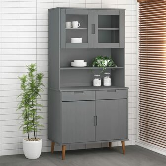 Opzetkast MOLDE 90x35x100 cm massief grenenhout grijs 1