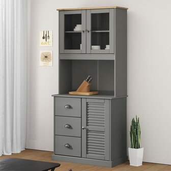 Opzetkast VIGO 78x30x100 cm massief grenenhout grijs 1