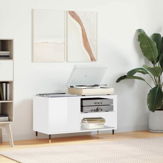 Platenkast 85x38x48 cm bewerkt hout hoogglans wit 1