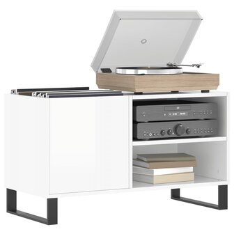 Platenkast 85x38x48 cm bewerkt hout hoogglans wit 3