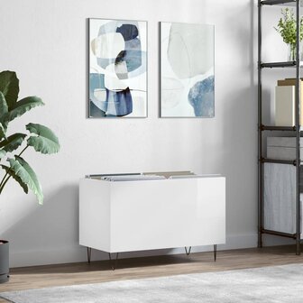 Platenkast 74,5x38x48 cm bewerkt hout hoogglans wit 1