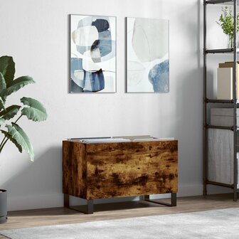 Platenkast 74,5x38x48 cm bewerkt hout gerookt eikenkleurig 1