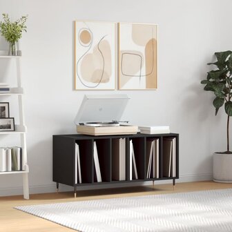 Platenkast 100x38x48 cm bewerkt hout zwart 1