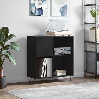 Platenkast 84,5x38x89 cm bewerkt hout zwart 1