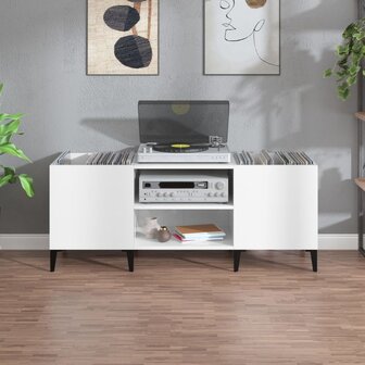 Platenkast 121x38x48 cm bewerkt hout wit 3