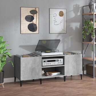 Platenkast 121x38x48 cm bewerkt hout betongrijs 1