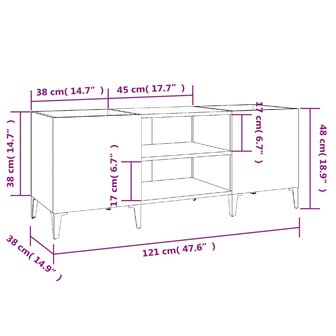 Platenkast 121x38x48 cm bewerkt hout betongrijs 8
