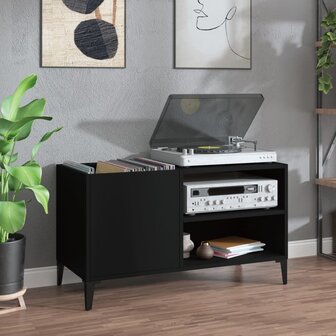 Platenkast 84,5x38x48 cm bewerkt hout zwart 1