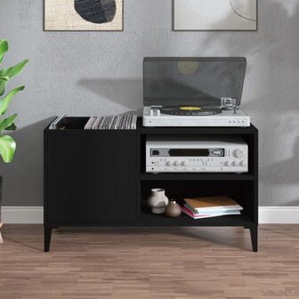 Platenkast 84,5x38x48 cm bewerkt hout zwart 3