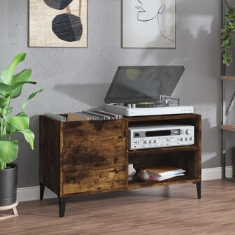 Platenkast 84,5x38x48 cm bewerkt hout gerookt eikenkleurig 1