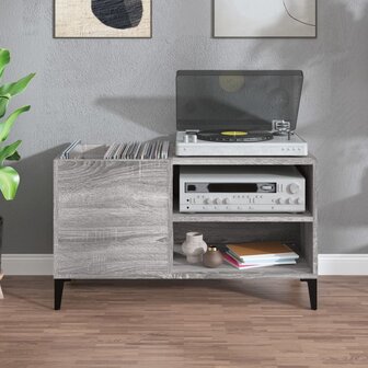 Platenkast 84,5x38x48 cm bewerkt hout grijs sonoma eikenkleurig 3