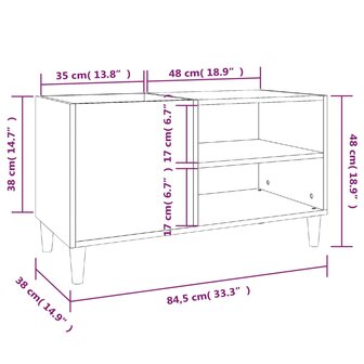Platenkast 84,5x38x48 cm bewerkt hout grijs sonoma eikenkleurig 8