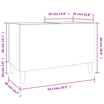 Platenkast 74,5x38x48 cm bewerkt hout grijs sonoma eikenkleurig 8